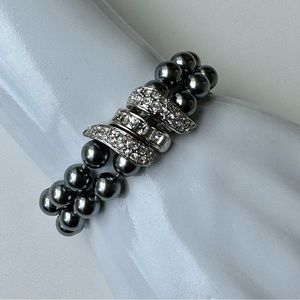 Nolan Miller 2 Strand Gray Faux Pearl Rhinestone  Bracelet